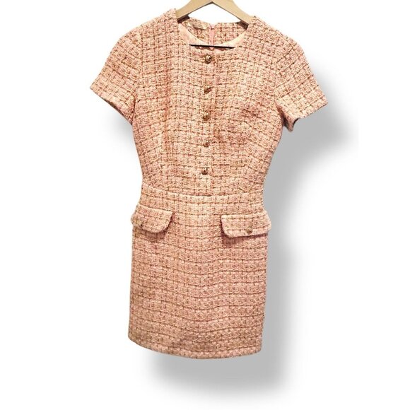 Atelier Tendresse Pink Gold Tweed Dress Vintage 60s Mod Chanel Style XS 0 - Picture 1 of 12